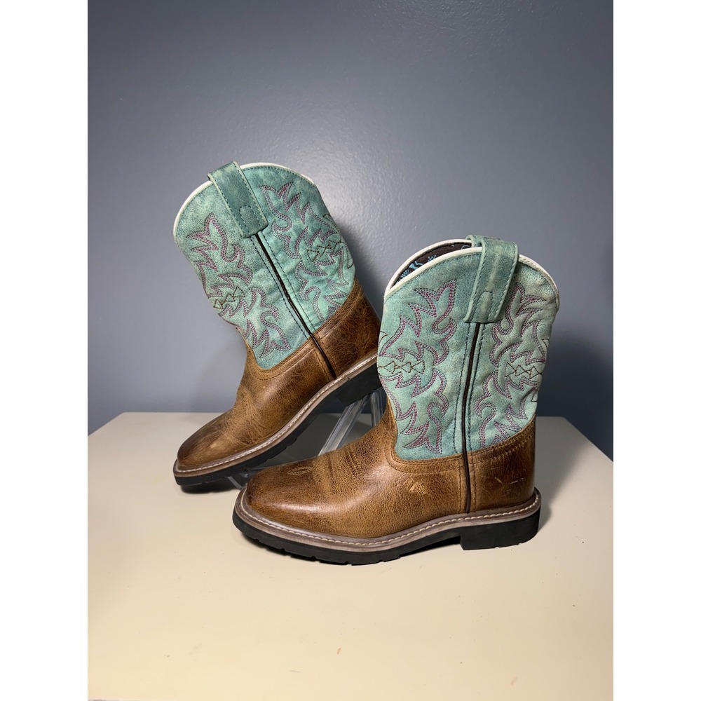 Dan Post Childrens 2D Brown Teal Leather Western Cowboy Boots Square Toe DPC2937